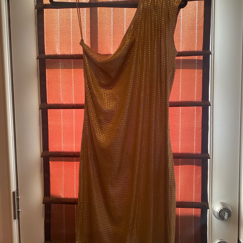 Gold MICHAEL Michael Kors asymmetrical sequins dress, size s